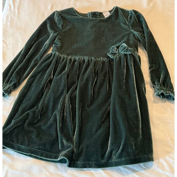 Carter’s Girls 3T Dress Emerald Green velvet long sleeve bow waist holiday - Picture 1 of 1